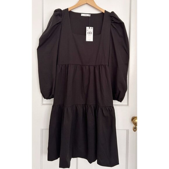 BNWT Black Tiered Square Neck Dress from Mango Size XL (10) - Picture 1 of 10